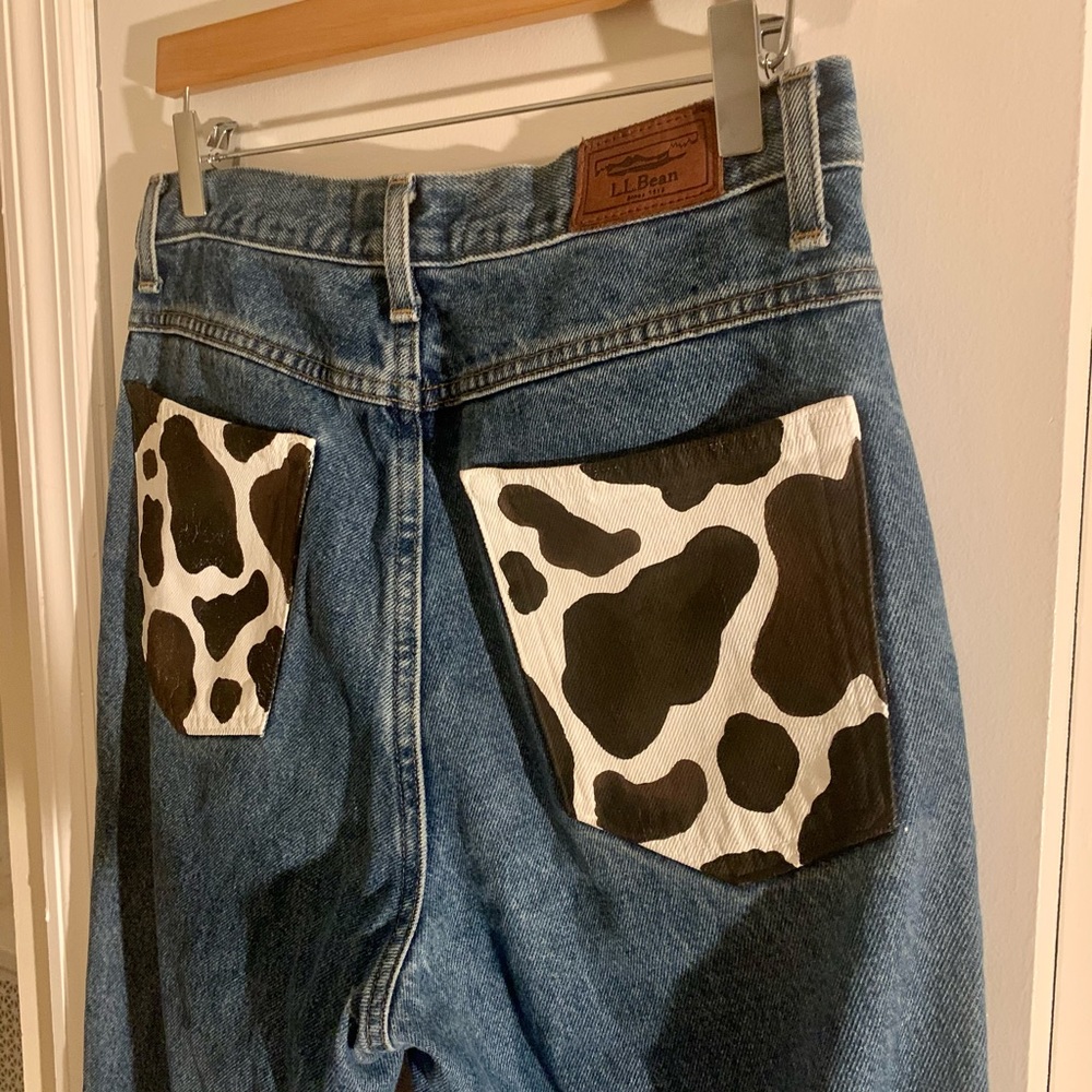 Hand painted cow print jeans